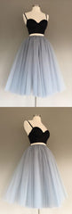 Homecoming Dress Red, Gray Tulle Charming A-Line Two-Piece Short Homecoming Dress,Cocktail Dress
