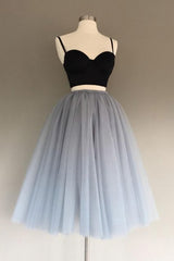 Homecomming Dresses Red, Gray Tulle Charming A-Line Two-Piece Short Homecoming Dress,Cocktail Dress