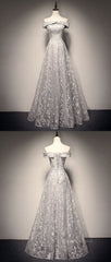 Party Dresses Clubwear, Gray tulle lace long prom dress, lace tulle bridesmaid dress