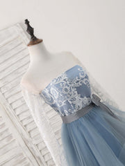 Prom Dresses Brand, Gray Tulle Lace Short Prom Dress, Gray Tulle Prom Dress