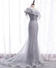 Formal Dress Store, Gray Tulle Mermaid Long Prom Dress Gray Tulle Formal Dress