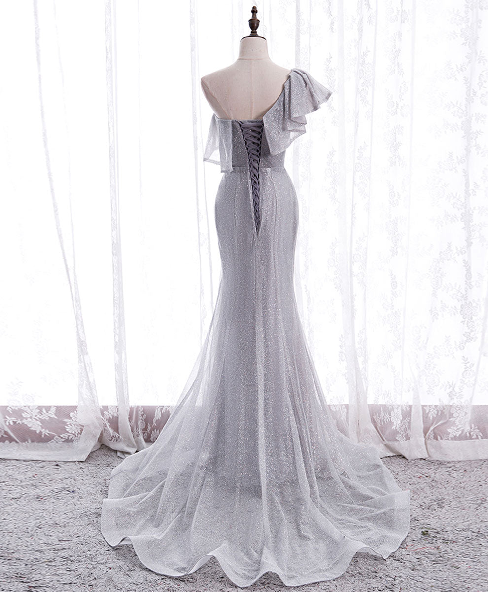 Formal Dress Stores, Gray Tulle Mermaid Long Prom Dress Gray Tulle Formal Dress