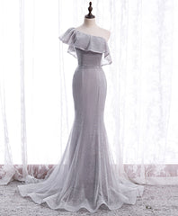 Formal Dress Attire, Gray Tulle Mermaid Long Prom Dress Gray Tulle Formal Dress