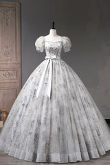 Bridesmaid Dress Different Styles, Gray Tulle Sequins Long Prom Dress, A-Line Evening Party Dress