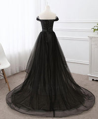 Elegant Wedding Dress, Black Tulle Long Prom Dress, Black Evening Gdress