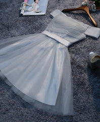 Sage Green Bridesmaid Dress, Simple Gray Tulle Mini Prom Dress, Homecoming Dress