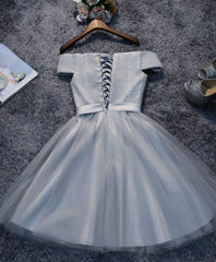 Plu Size Wedding Dress, Simple Gray Tulle Mini Prom Dress, Homecoming Dress