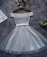 Small Wedding Ideas, Simple Gray Tulle Mini Prom Dress, Homecoming Dress