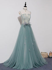 Party Dress Classy Christmas, Green A Line Lace Long Prom Dresses, A Line Green Lace Long Formal Evening Dresses