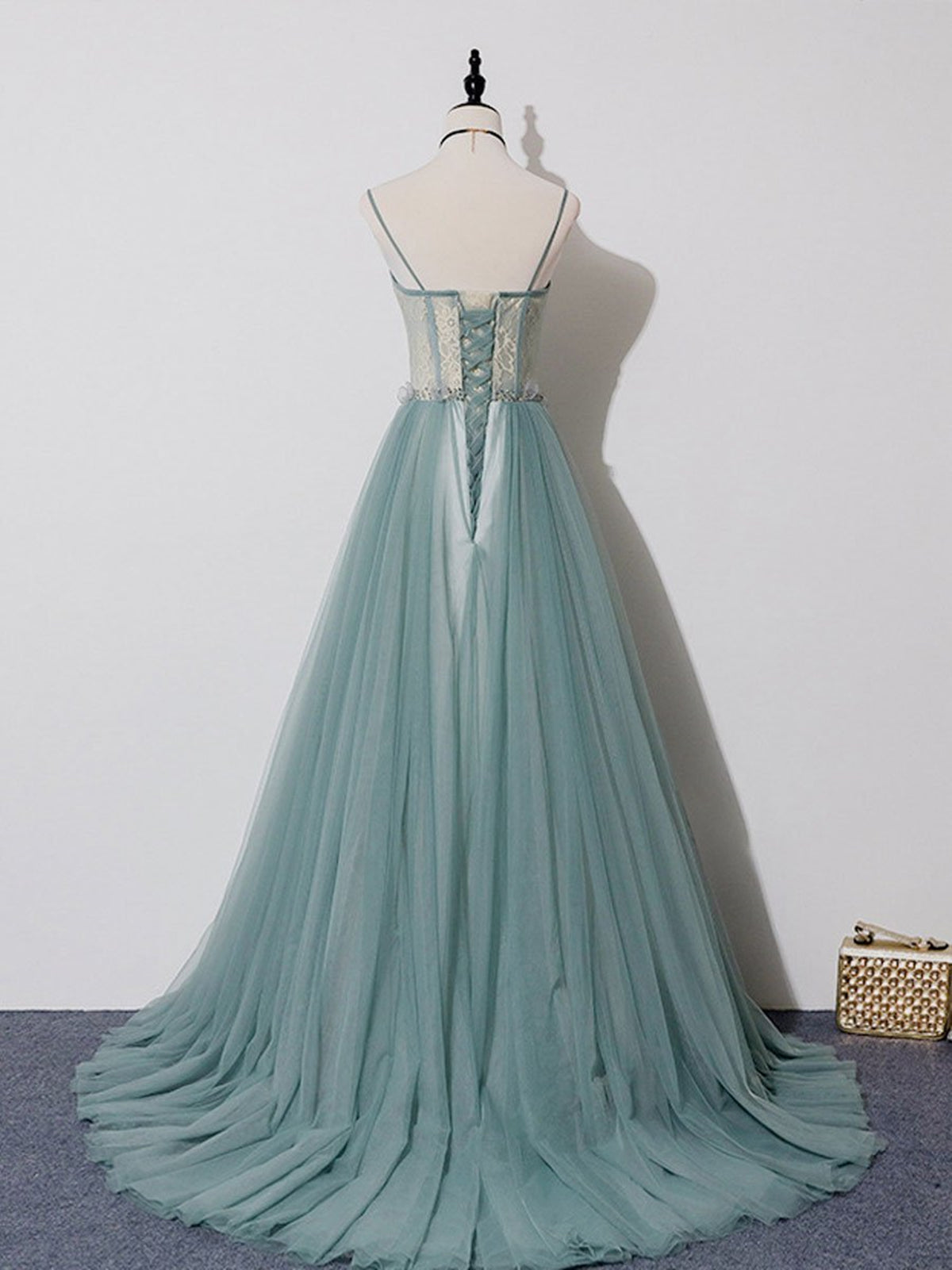 Party Dresses White, Green A Line Lace Long Prom Dresses, A Line Green Lace Long Formal Evening Dresses