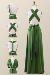 Evening Dress 1926S, Green A-line Pleated Long Convertible Bridesmaid Dress