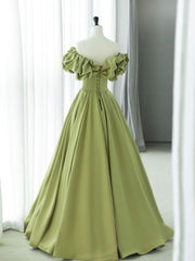 Prom Dress Outfits, Green A-Line Satin Long Prom Dresses, Green Formal Evening Dress