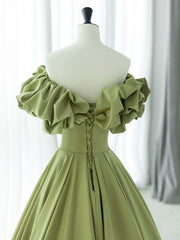 Prom Dress Outfit, Green A-Line Satin Long Prom Dresses, Green Formal Evening Dress