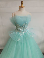 Homecomming Dresses Cute, Green  A-Line Tulle Lace Long Prom Dress, Green Sweet 16 Dress