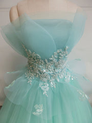 Homecoming Dress Cute, Green  A-Line Tulle Lace Long Prom Dress, Green Sweet 16 Dress
