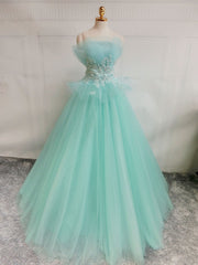 Homecoming Dress Under 53, Green  A-Line Tulle Lace Long Prom Dress, Green Sweet 16 Dress