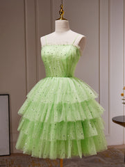 Ethereal Dress, Green A-Line Tulle Short Prom Dress, Green Homecoming Dress