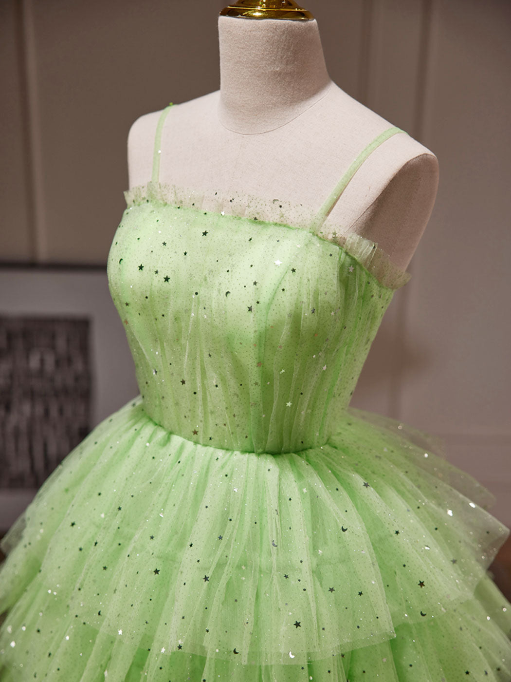 Chiffon Dress, Green A-Line Tulle Short Prom Dress, Green Homecoming Dress