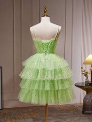 Navy Blue Dress, Green A-Line Tulle Short Prom Dress, Green Homecoming Dress