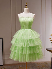 Black Tie Wedding Guest Dress, Green A-Line Tulle Short Prom Dress, Green Homecoming Dress