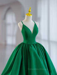 Evening Dresses Designer, Green Ball Gown Satin Short Prom Dress, Green Satin Evening Dress