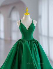 Evening Dress Designers, Green Ball Gown Satin Short Prom Dress, Green Satin Evening Dress