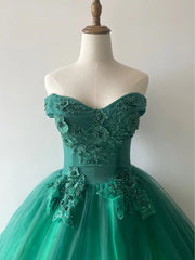 Prom Dresses Prom Dressprom Dress Prom Dresses, Green Ball Gown Tulle Off Shoulder with Lace Applique, Green Sweet 16 Dress Party Dress