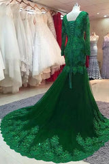 Prom Dresses Patterns, Green Beaded Lace Bride Mother's Evening Gown Long Sleeve