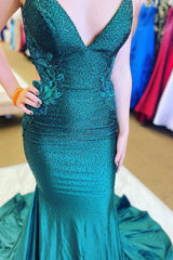 Green Beading Mermaid Prom Dress with Appliques