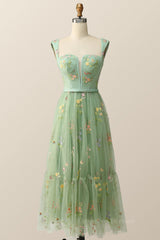 Prom Dress2053, Green Embroidered A-line Midi Dress