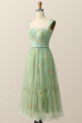 Prom Dressed 2053, Green Embroidered A-line Midi Dress