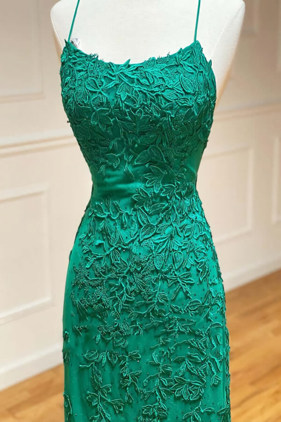 Evening Dresses Knee Length, Green Lace Mermaid Backless Spaghetti Straps Prom Dresses, Evening Gown,maxi dresses