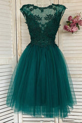 Prom Dresses On Sale, Green Lace Tulle Short Prom Homecoming Dresses, Green Lace Formal Graduation Evening Dresses