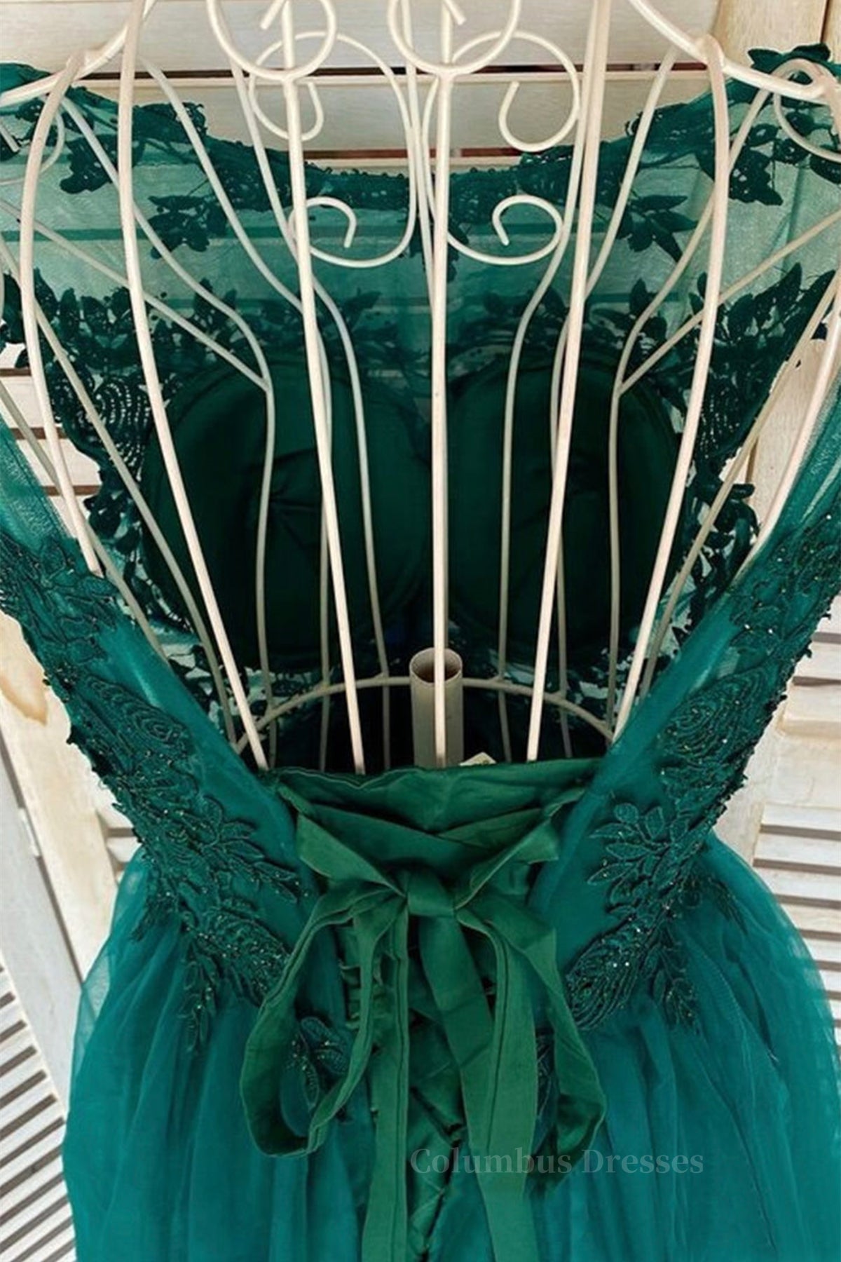 Prom Dress Inspiration, Green Lace Tulle Short Prom Homecoming Dresses, Green Lace Formal Graduation Evening Dresses