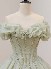 Prom Dresses For Brunettes, Green Long Prom Dress, Green Tulle Formal Sweet 16 Dress with Beading