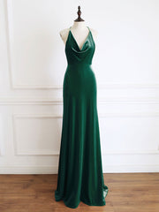 Evening Dress Long Sleeve Maxi, Green Mermaid Velvet Long Prom Dress, Green Formal Evening Dresses