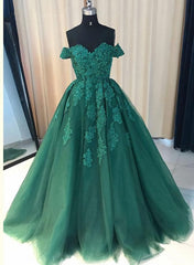 Red Gown, Green Off Shoulder Ball Gown Party Dress, Gorgeous Tulle Evening Formal Dress