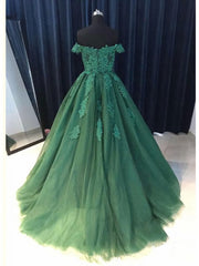 Bridesmaid Gown, Green Off Shoulder Ball Gown Party Dress, Gorgeous Tulle Evening Formal Dress