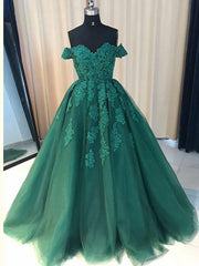 Casual Gown, Green Off Shoulder Ball Gown Party Dress, Gorgeous Tulle Evening Formal Dress