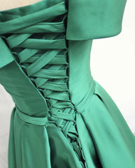 Elegant Prom Dress, Green Off Shoulder Fashionable Long Evening Dress, Satin Long Prom Dress