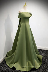 Formal Dresses Lace, Green Off-the-Shoulder Rose-Shaped Pleated Long Formal Dress