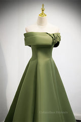 Formal Dresses Gowns, Green Off-the-Shoulder Rose-Shaped Pleated Long Formal Dress