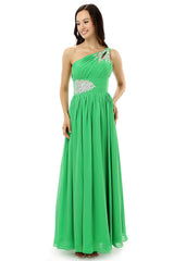 Homecoming Dress Short, Green One Shoulder Chiffon With Crystal Pleats Bridesmaid Dresses