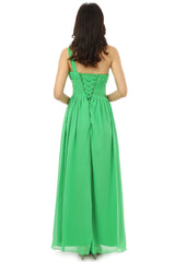 Homecoming Dresses 2041, Green One Shoulder Chiffon With Crystal Pleats Bridesmaid Dresses