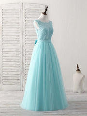 Wedding Bouquet, Green Round Neck Lace Tulle Long Prom Dress, Evening Dress