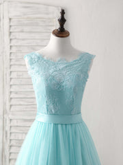 Bridesmaid Dresses Floral, Green Round Neck Lace Tulle Long Prom Dress, Evening Dress