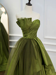 Bridesmaid Dresses Quick Shipping, Green Ruffle Tiered Prom Dresses Strapless, Green Long Party Dress