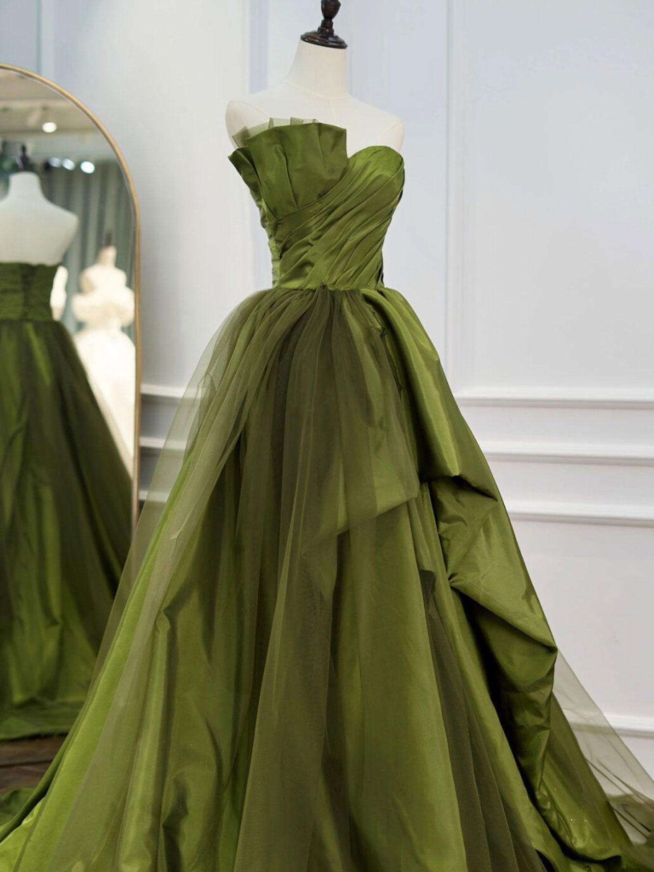 Bridesmaid Dresses Beach Weddings, Green Ruffle Tiered Prom Dresses Strapless, Green Long Party Dress