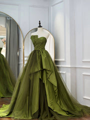 Bridesmaid Dress Shops Near Me, Green Ruffle Tiered Prom Dresses Strapless, Green Long Party Dress