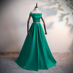 Bridesmaid Dresses Shop, Green Satin A-line Long Off Shoulder Simple Prom Dress, Green Formal Dress Evening Dress